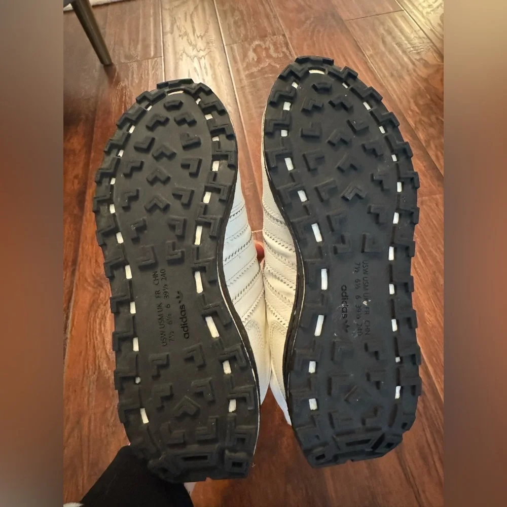 adidas White Leather Low-Top Sneakers with Black Midsole - Picture 7 of 11